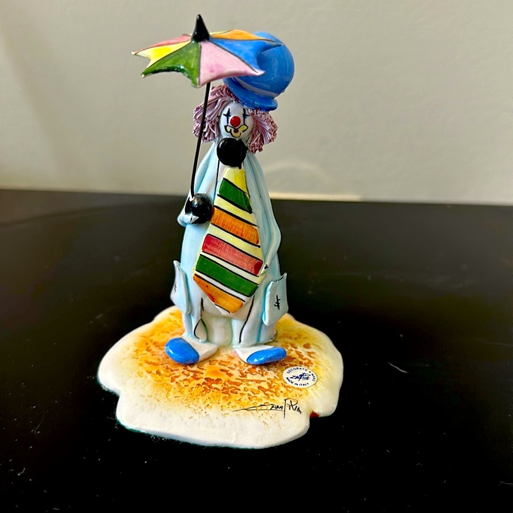 Zampiva Italian Ceramic Clown Figurine with Umbrella and Oversized Tie